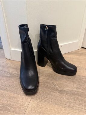 Aldo Black Platform Block Heel Ankle Boots